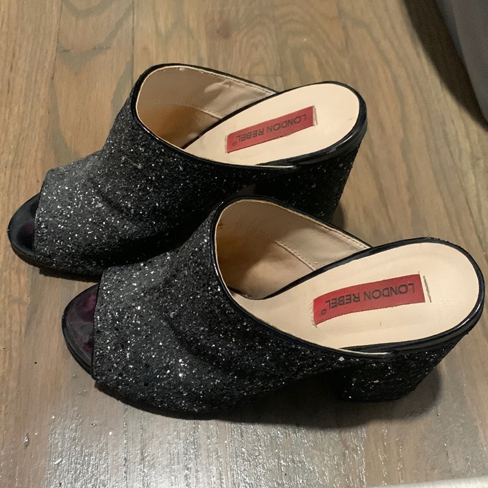 Glitter high heel mule sandals